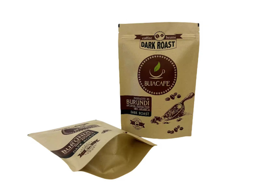Kompostierbares, biologisch abbaubares Stand-up Flachboden Kraftpapier Lebensmittelverpackung Reißverschluss Tasche Kaffeebeutel mit Ventil