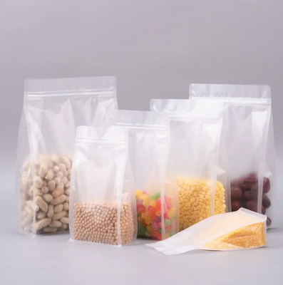Maßgeschneiderter Flachboden Achtseitige Dichtung Klar Transparente Reißverschluss Trockenfrüchte Lebensmittel Reis Verpackung Kunststoff Stand-up Tasche