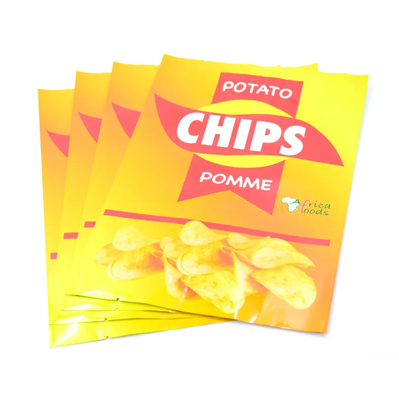 Lamierte gelbe, glänzende Lebensmittel-Plastiktüten für Kartoffelchips, Wärmeversiegelung, Aluminiumfolie, Rückseite