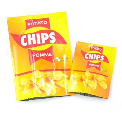 Lamierte gelbe, glänzende Lebensmittel-Plastiktüten für Kartoffelchips, Wärmeversiegelung, Aluminiumfolie, Rückseite