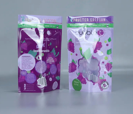Custom gedruckte Stand-up verriegelbare Ziplock Plastikverpackungstüten mit klarem Fenster für für Body Scrub und Badsalze Verpackung