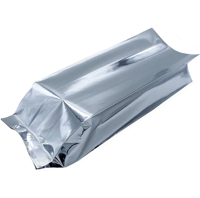 Glanzende Silber-Aluminiumfolie Laminate Wärmesiegel Rücksiedlung Seiling Seite Gusset Lebensmittelverpackung Tasche Vakuum Lebensmittel Tee Kaffee Bohnen Taschen