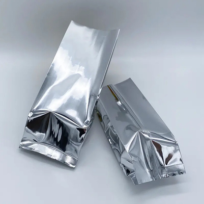 Glanzende Silber-Aluminiumfolie Laminate Wärmesiegel Rücksiedlung Seiling Seite Gusset Lebensmittelverpackung Tasche Vakuum Lebensmittel Tee Kaffee Bohnen Taschen