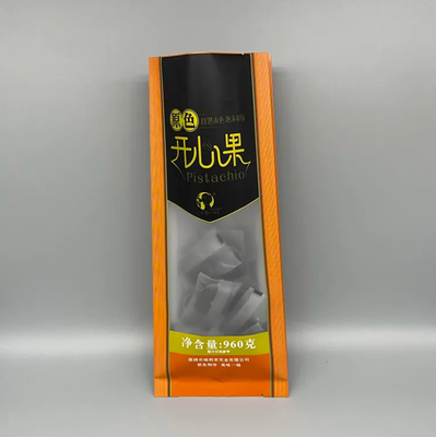Custom Back Seal Tasche Offene Seite Gusset Quad Siegel Stehen Sie auf Nahrungsmittel Nuss Snack Süßigkeiten Acht Seiten Siegel Transparente Plastiktüte