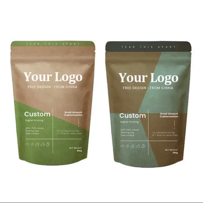 Doypack Ziplock Braun weißes Kraftpapier Stehbeutel Lebensmittelpulver Tee Kaffee Verpackung Reißverschlussbeutel