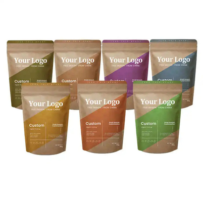 Doypack Ziplock Braun weißes Kraftpapier Stehbeutel Lebensmittelpulver Tee Kaffee Verpackung Reißverschlussbeutel