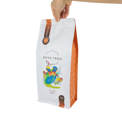 Customized LOGO Druck Flachboden Tasche Gusset Achtseitiges Siegel Haustier Lebensmittelbeutel Reis-Cookie Trockenwaren Lebensmittel Plastikbeutel für Kaffee