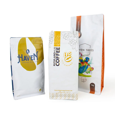 Customized LOGO Druck Flachboden Tasche Gusset Achtseitiges Siegel Haustier Lebensmittelbeutel Reis-Cookie Trockenwaren Lebensmittel Plastikbeutel für Kaffee
