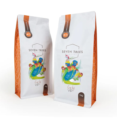 Customized LOGO Druck Flachboden Tasche Gusset Achtseitiges Siegel Haustier Lebensmittelbeutel Reis-Cookie Trockenwaren Lebensmittel Plastikbeutel für Kaffee