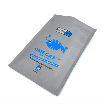 Speziell gedruckte Wärmesiegel Plastiktüten aus Aluminiumfolie für Lebensmittelprodukte Drei-Seiten-Siegelverpackung mit wiederverwendbarem Reißverschluss für Patches