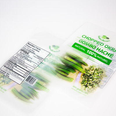 Kundenspezifischer Digitaldruck Transparente 1-Pfund-Verpackung für gehackten Okra Plastikbeutel Gemüse Vakuumbeutel