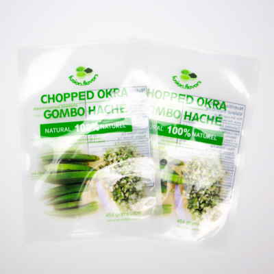 Kundenspezifischer Digitaldruck Transparente 1-Pfund-Verpackung für gehackten Okra Plastikbeutel Gemüse Vakuumbeutel