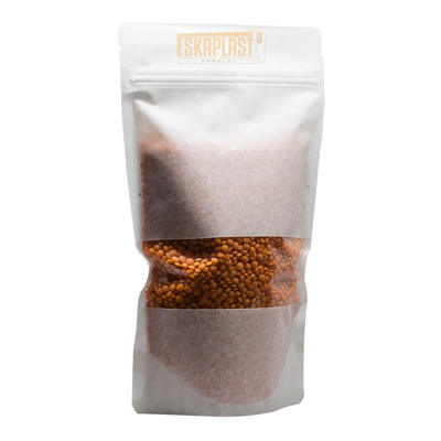 Weißes Rindsleder-Beutel (Standbodenbeutel) mit kleinem Fenster, individuell bedrucktem Reißverschluss, Kraftpapier-Standbodenbeutel/Lebensmittelverpackungsbeutel