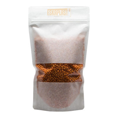 Weißes Rindsleder-Beutel (Standbodenbeutel) mit kleinem Fenster, individuell bedrucktem Reißverschluss, Kraftpapier-Standbodenbeutel/Lebensmittelverpackungsbeutel