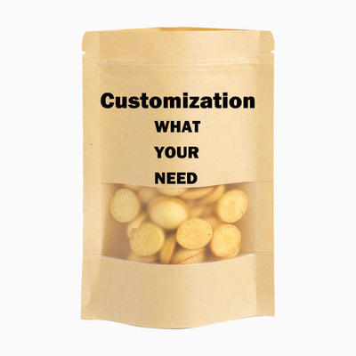 Umweltfreundliche Verpackung für Kaffeebohnen Tee Lebensmittel Snacks Kraftpapier Klare Standbodenbeutel Wiederverschließbarer Reißverschluss Individuelles Logo