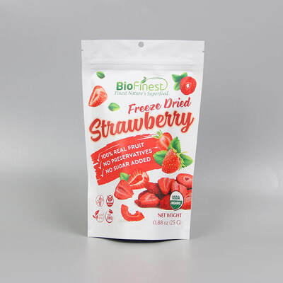 Individuell gedruckte wieder verschließbare Reißverschluss Kunststoff Aluminiumfolie Snack Gefriergetrocknetes Obst Doypack Stehen Tasche Lebensmittelverpackungstüten