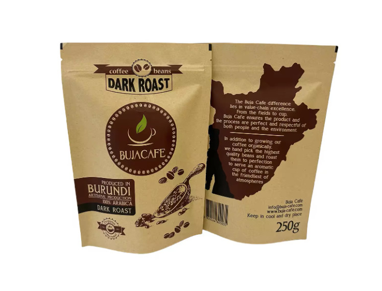 Kompostierbares, biologisch abbaubares Stand-up Flachboden Kraftpapier Lebensmittelverpackung Reißverschluss Tasche Kaffeebeutel mit Ventil