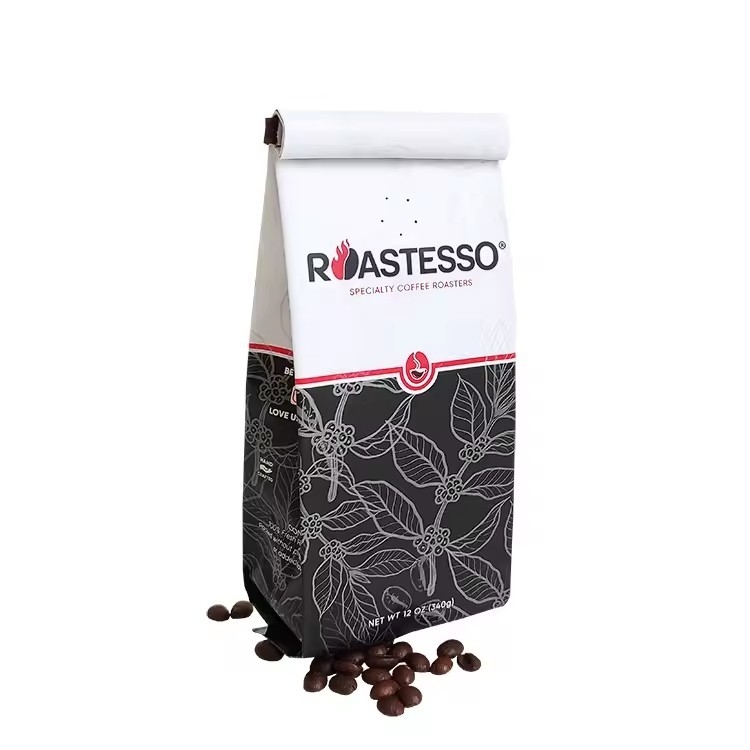 Kraftpapier Kaffeebohnen Seiten Gusset Verpackungstüte Schwarze Tasche
