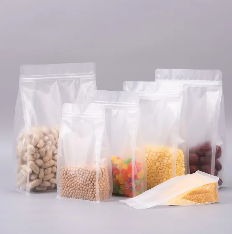 Maßgeschneiderter Flachboden Achtseitige Dichtung Klar Transparente Reißverschluss Trockenfrüchte Lebensmittel Reis Verpackung Kunststoff Stand-up Tasche