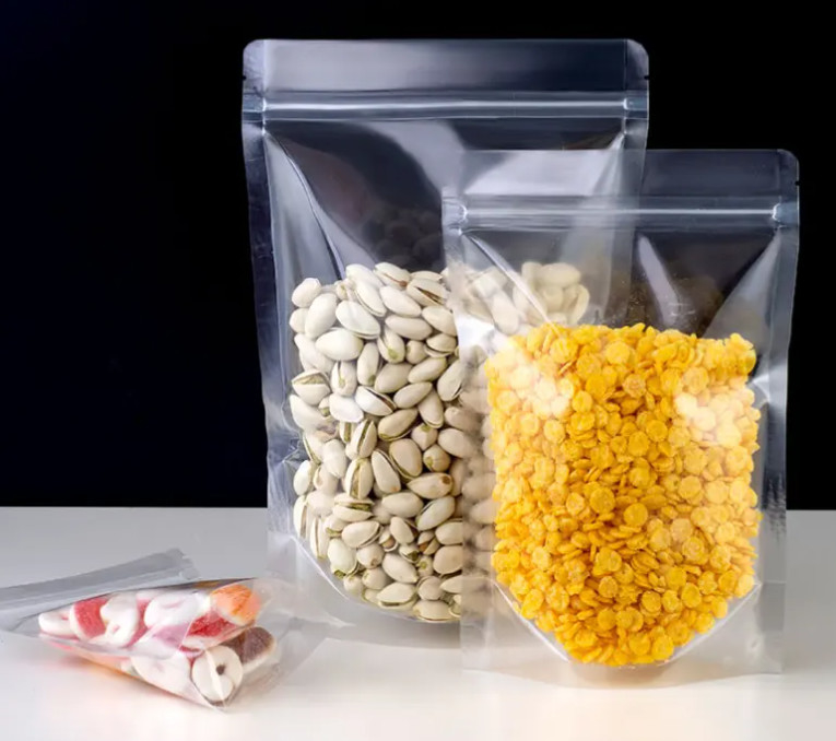 PET Transparent Zip Lock Plastiktüten Mylar Tasche Ziplock Stand Up Lebensmittel Gewürze Pulver Verpackungstüte