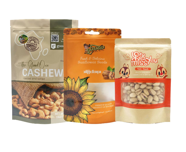 Individuelle Doypack Stand Up Top Reißverschluss Trockene Früchte Lebensmittelpackung Tasche Erdnuss Walnussbeutel Kiefernüsse Gemischte Cashew-Nüsse Verpackung