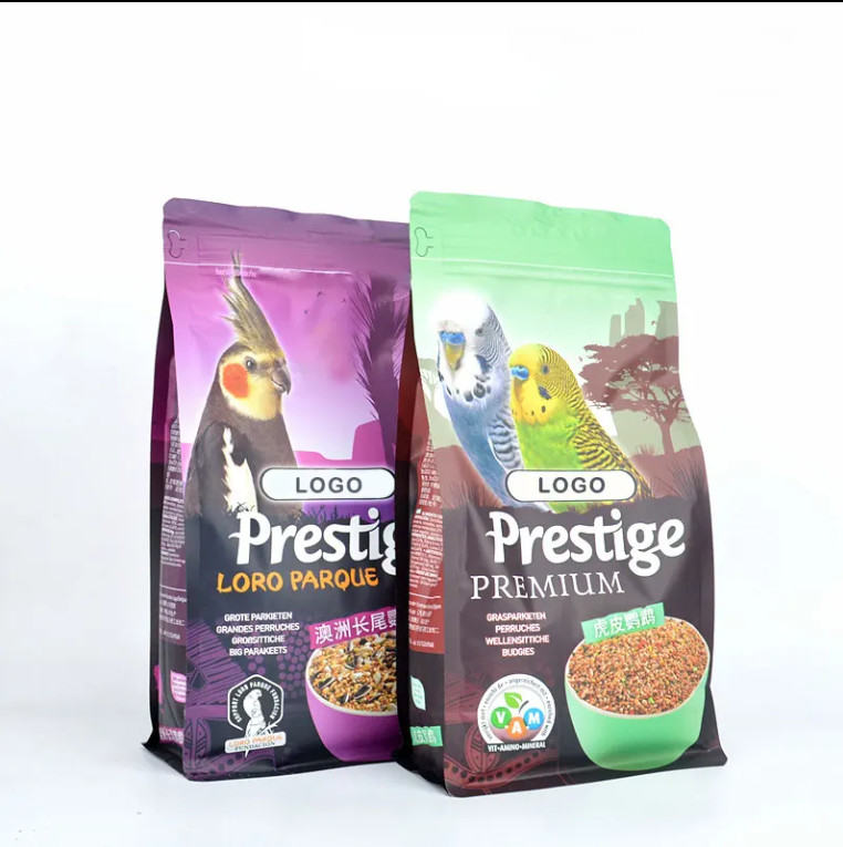 Custom Logo Printing Eco Friendly Side Gusset Ziplock Plastik Trockenhund Katze Fisch Haustierfutter Flachbodenbeutel Wildvögel Lebensmittelverpackung