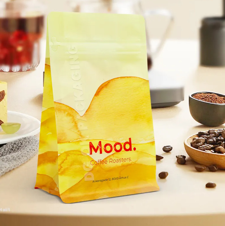 Custom Logo Seitengusset Flachboden Kaffeebohnen Verpackung laminiert 100g 150g 250g 500g 1kg Taschen mit Ventil