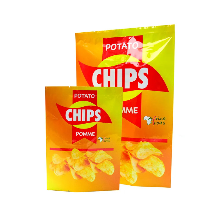 Lamierte gelbe, glänzende Lebensmittel-Plastiktüten für Kartoffelchips, Wärmeversiegelung, Aluminiumfolie, Rückseite