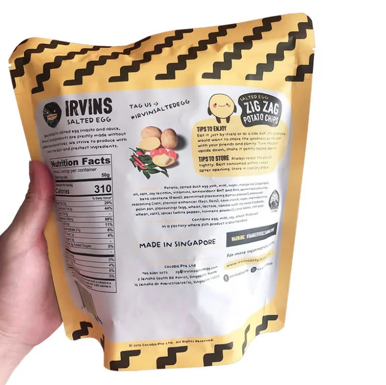 Kartoffelchips Verpackung Anpassung Ziplock Stehen Sie auf Aluminiumfolie Kunststoff-Lebensmittel-Packung Tasche für Chips Snack-Lebensmittel