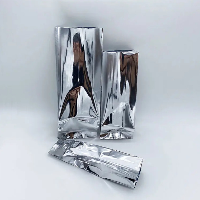 Glanzende Silber-Aluminiumfolie Laminate Wärmesiegel Rücksiedlung Seiling Seite Gusset Lebensmittelverpackung Tasche Vakuum Lebensmittel Tee Kaffee Bohnen Taschen