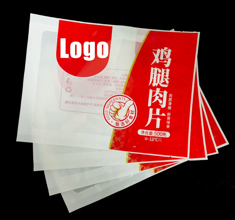 Gewerblich bedruckte Logos Fleisch PE Nylon Tränenknochen Klares Wärmesiegel Verpackungsbeutel Lebensmittelqualität Vakuum Siegelbeutel