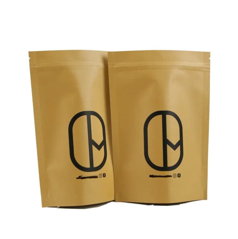 Doypack Ziplock Braun weißes Kraftpapier Stehbeutel Lebensmittelpulver Tee Kaffee Verpackung Reißverschlussbeutel
