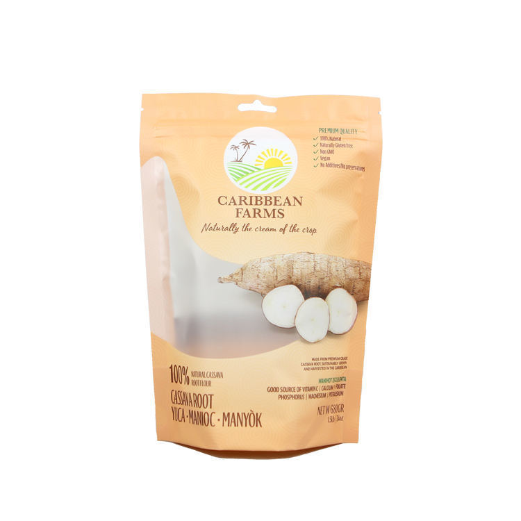 Umweltfreundliche Verpackung für Kaffeebohnen Tee Lebensmittel Snacks Kraftpapier Klare Standbodenbeutel Wiederverschließbarer Reißverschluss Individuelles Logo